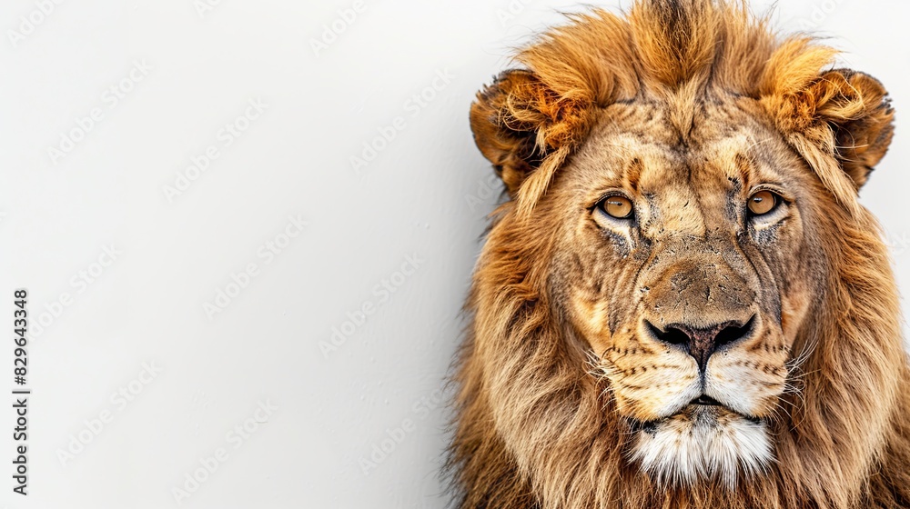 Portrait of a Male adult lion looking at the camera, Panthera leo, isolated on white Portrait of a Male adult lion looking at the camera, Panthera leo, isolated on white