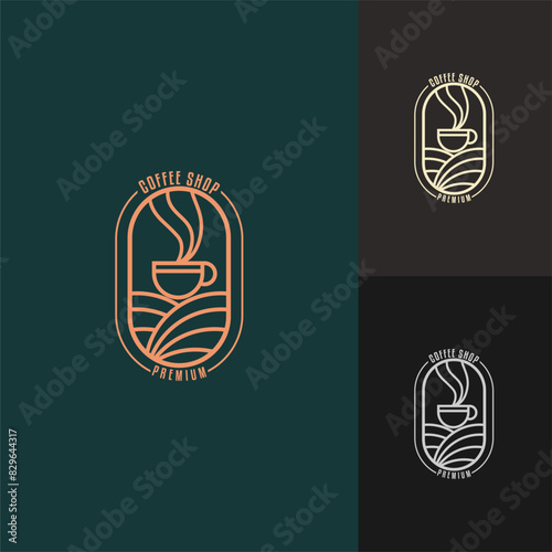 Simple minimalist logo template for coffee shops. with line art, clean vintage
