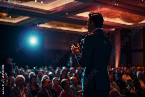 A man standing in front of a crowd of people, giving a speech at an inspirational event
