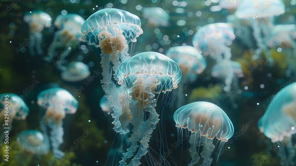 Obraz premium Jellyfish gracefully swimming underwater