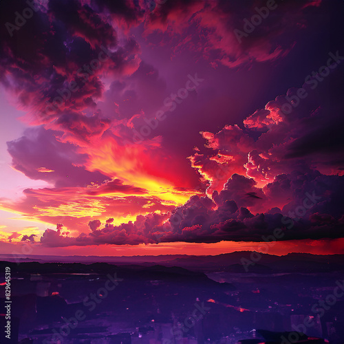 Dramatic Sunset Sky with Vibrant Clouds over Cityscape