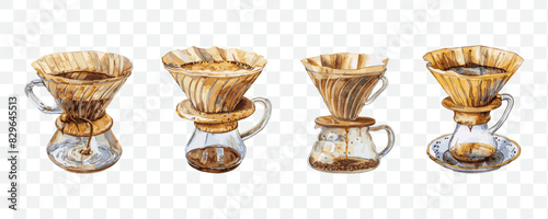 V60 coffee watercolor transparent isolated vector
