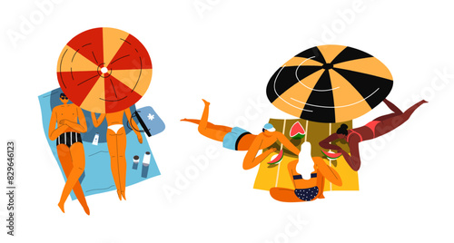 Couples Beach Umbrella Vector Art