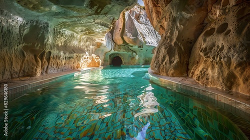 A pool with a hidden underwater cave, accessible through a narrow tunnel