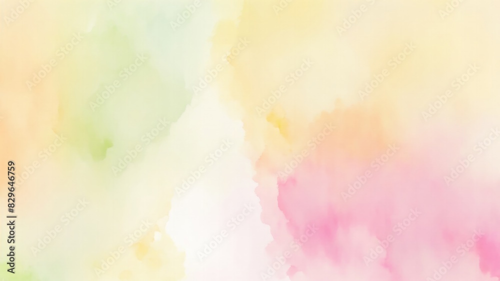 Colorful Pink green yellow beige and orange watercolor background of abstract with paint blotches and soft blurred texture