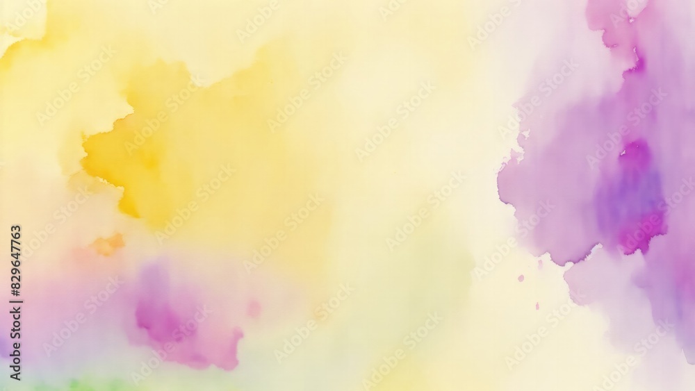 Colorful Purple green yellow beige and orange watercolor background of abstract with paint blotches and soft blurred texture