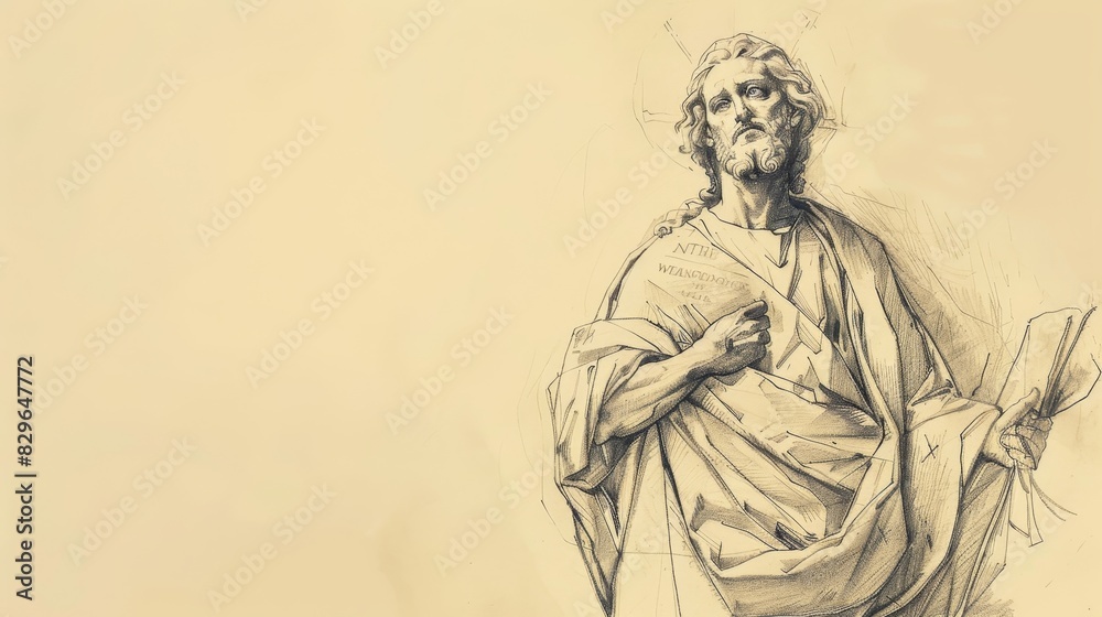 Fototapeta premium Biblical Illustration: Warning Against Altering Prophecy, Jesus Promises Return, Beige Background, Copyspace
