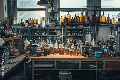 A room cluttered with an abundance of alcohol bottles creating a busy and crowded atmosphere