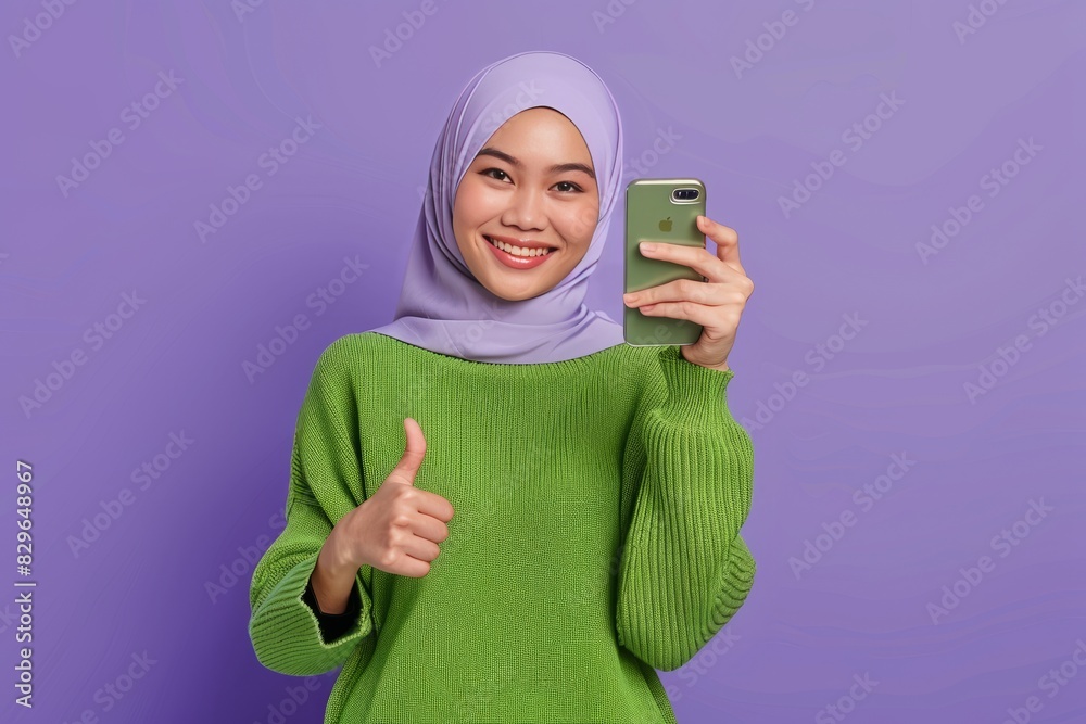 cheerful beautiful asian woman holding phone cheerful beautiful asian woman holding phone