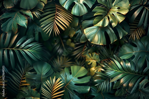 Digital image of dark green background palm leaves  high quality  high resolution