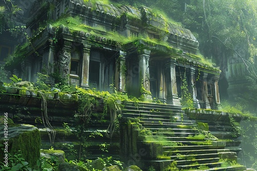 Ancient ruined temple in the forest Overgrown and with moss  style icon