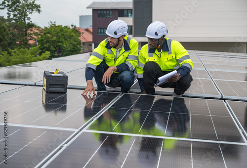 Wallpaper Mural Diversity male solar engineer workers working together with solar pnels on rooftop Torontodigital.ca