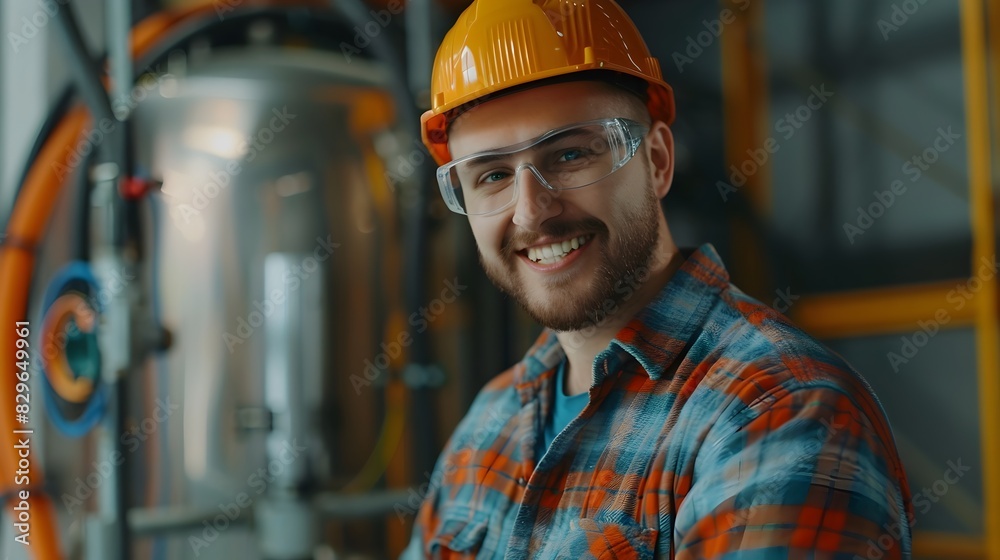Hardworking Maintenance Engineer Smiling in Industrial Setting Hardworking Maintenance Engineer Smiling in Industrial Setting