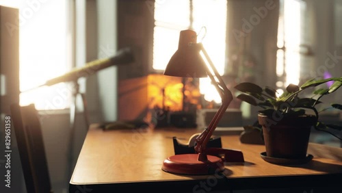 Wallpaper Mural A well-organized desk in a school laboratory with a lamp and a potted plant Torontodigital.ca