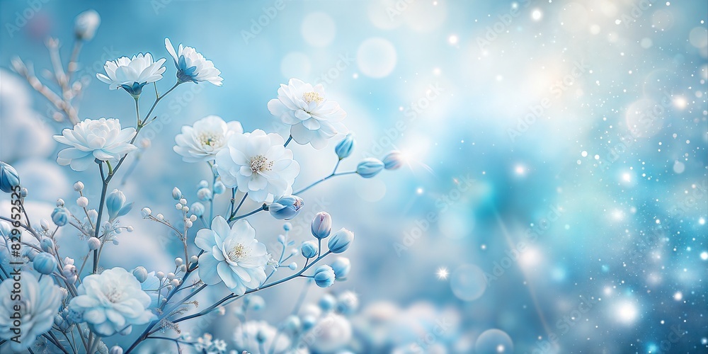 Icy Floral Blur: A pale blue and white blurred background that mimics the look of flowers encased in ice, adding a wintry touch.
Icy Floral Blur: A pale blue and white blurred background that mimics the look of flowers encased in ice, adding a wintry touch.