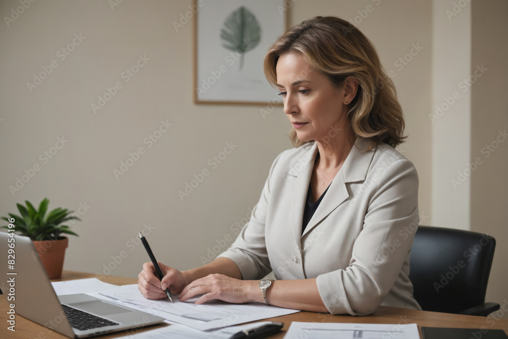 Female business employee at desk Female business employee at desk