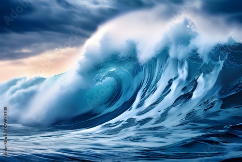 Background information about World Water Day, the idea of global warming and climate change, close-up of a blue ocean wave. 3D rendering, graphics, a strong ocean wave appropriate for themes centered  © Qazi Arts