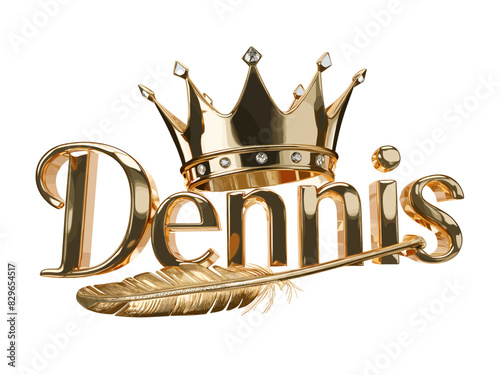 Dennis Name Logo Design Background, Dennis Name in Elegant Font, Gold Crown with feather, Vector Format photo