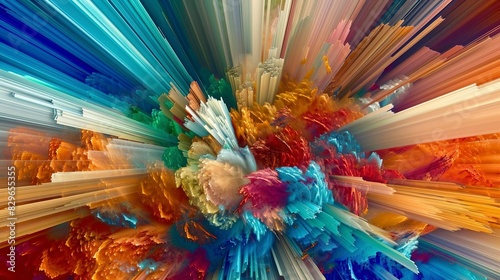Abstract colorful streaks converging in the center, creating a dynamic and vibrant composition. photo