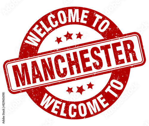 Welcome to Manchester stamp. Manchester round sign