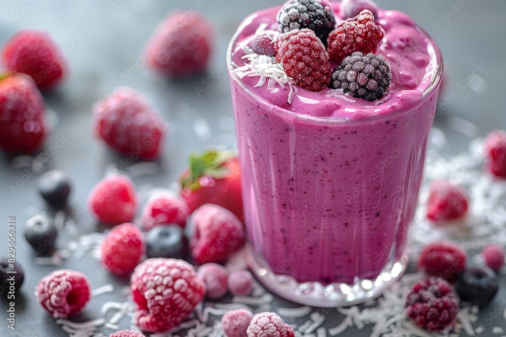 Coconut Berry Smoothie - Purple with coconut shavings and berries. Coconut Berry Smoothie - Purple with coconut shavings and berries.