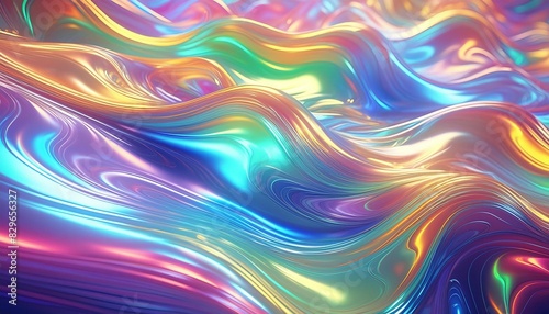 Rainbow neon color wavy holographic background surface
