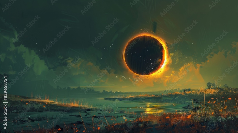 Solar eclipse illustration. Above the water Solar eclipse illustration. Above the water
