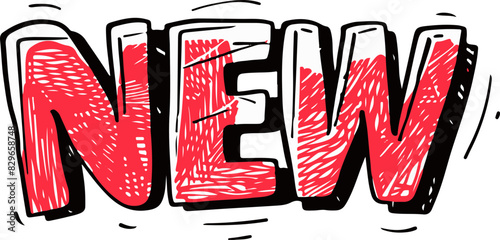 Bold Red 'NEW' Text in Cartoon Style