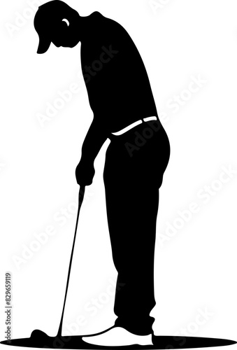 Silhouette of Golfer Putting with Focused Stance