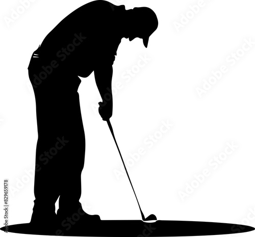 Silhouette of Golfer Putting on Green