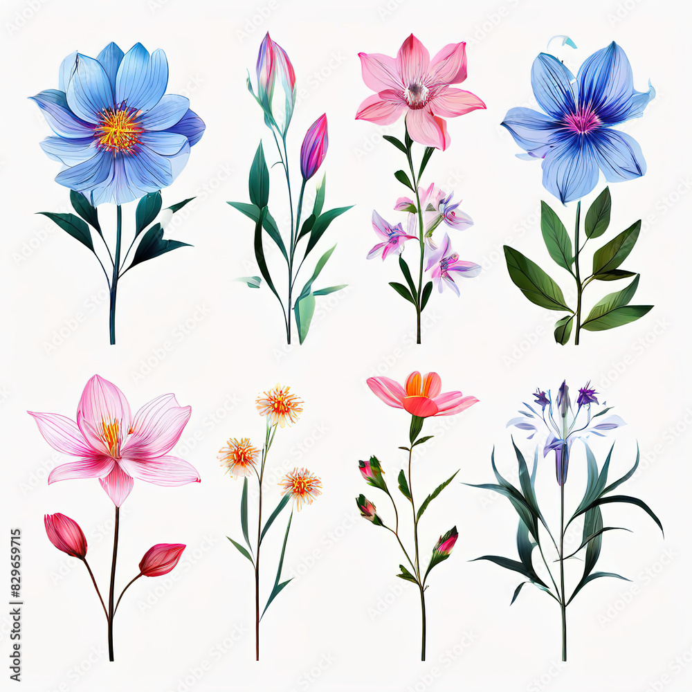 Illustration of a flower meadow in spring. Generative AI. Illustration of a flower meadow in spring. Generative AI.