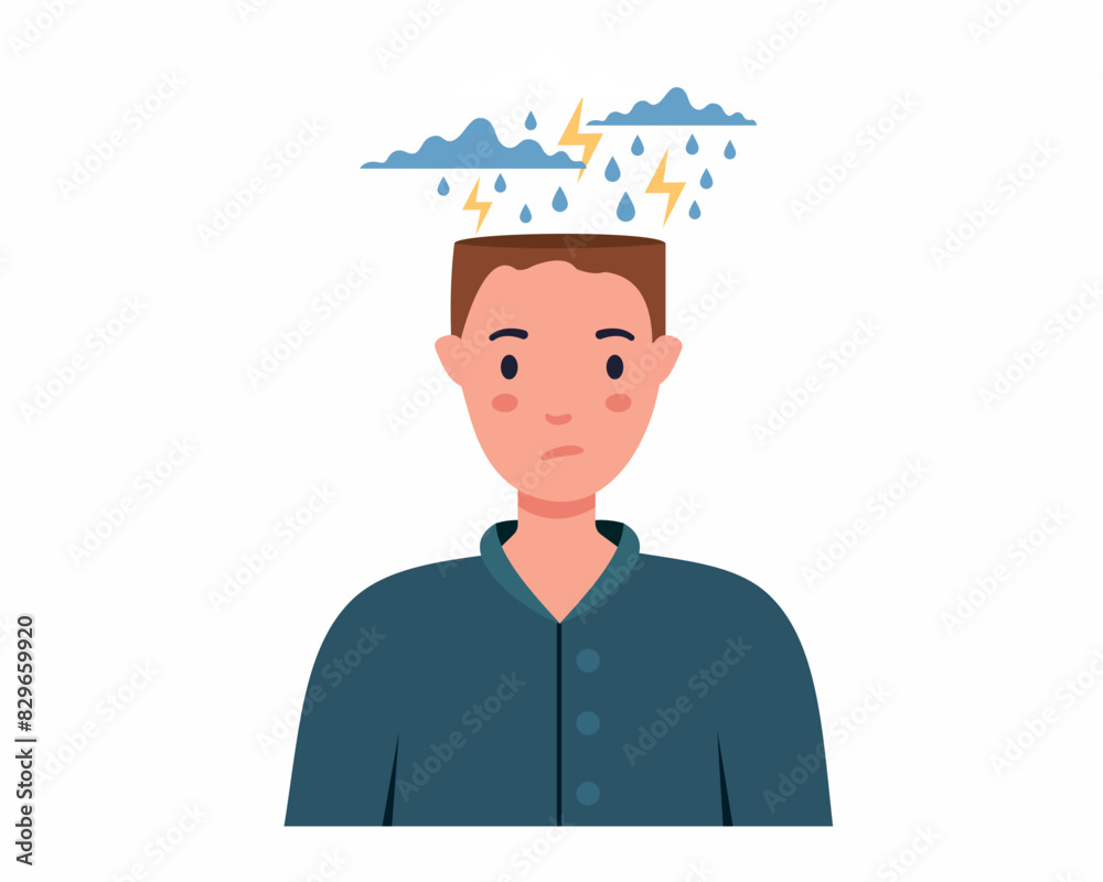 depressed unhappy man feeling under the weather suffering feeling stressed and lonely vector illustration depressed unhappy man feeling under the weather suffering feeling stressed and lonely vector illustration