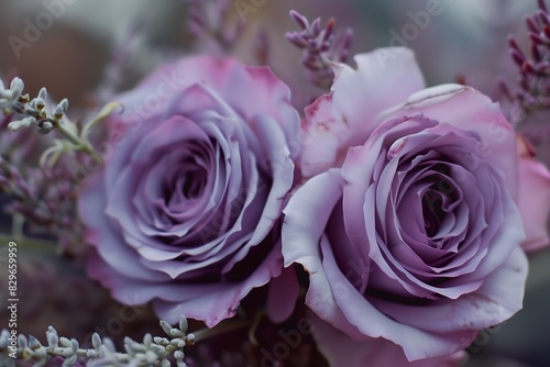 A close-up view of beautiful lavender roses