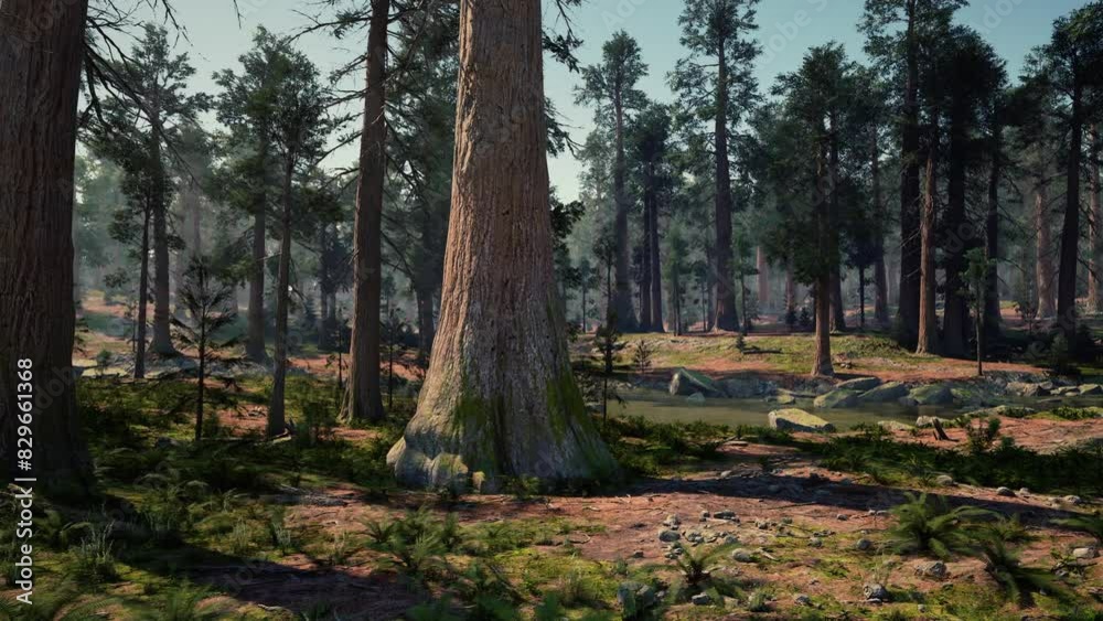 A painting of a forest with lots of trees A painting of a forest with lots of trees