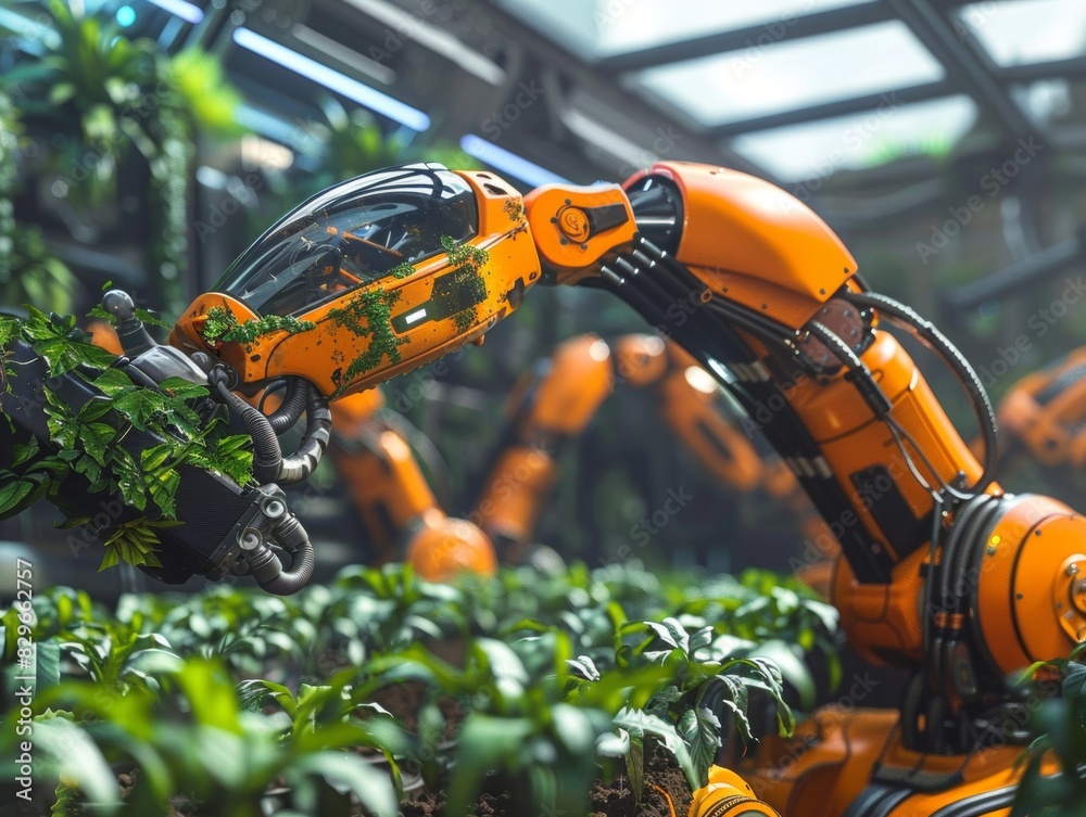 Mechanical robots working on the automated farms of the future Harvest crops efficiently Mechanical robots working on the automated farms of the future Harvest crops efficiently