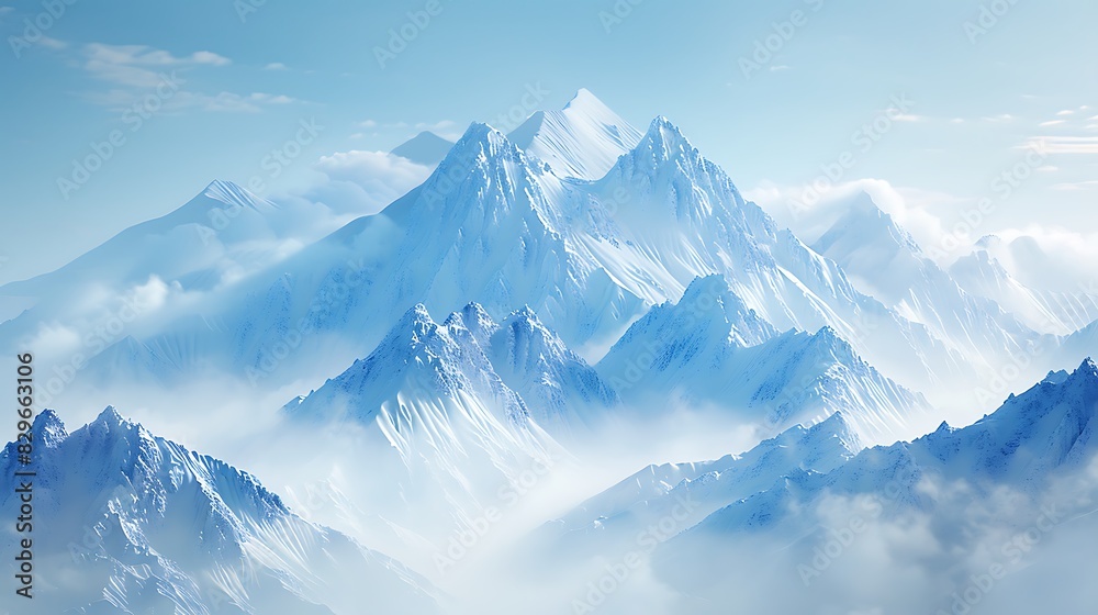 Snowy peaks pierce a clear winter sky in this majestic alpine panorama