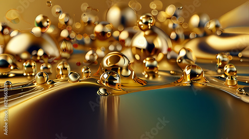 Abstract Gold Liquid Bubbles In Motion background