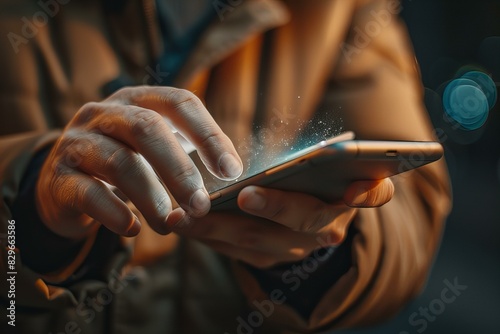 Person using smartphone with abundant sparkles photo