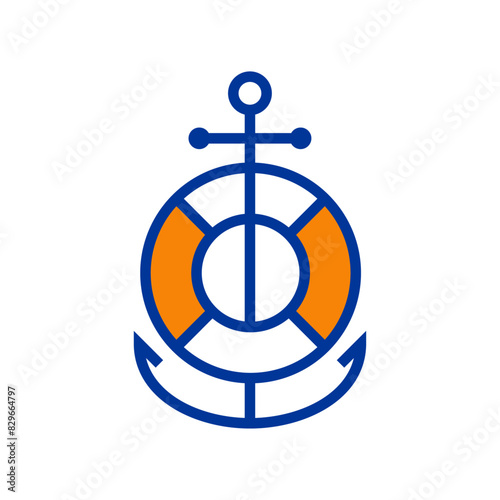 Logo nautical. Silueta con líneas de ancla de barco con anillo salvavidas