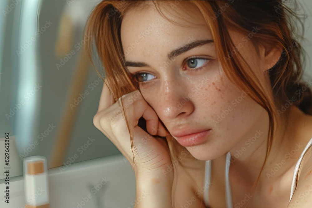 Fototapeta premium Portrait of woman with freckles facing camera