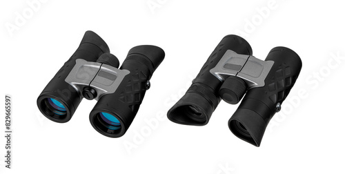 Modern binoculars. An optical instrument for observation at long distances. Isolate on a white back.