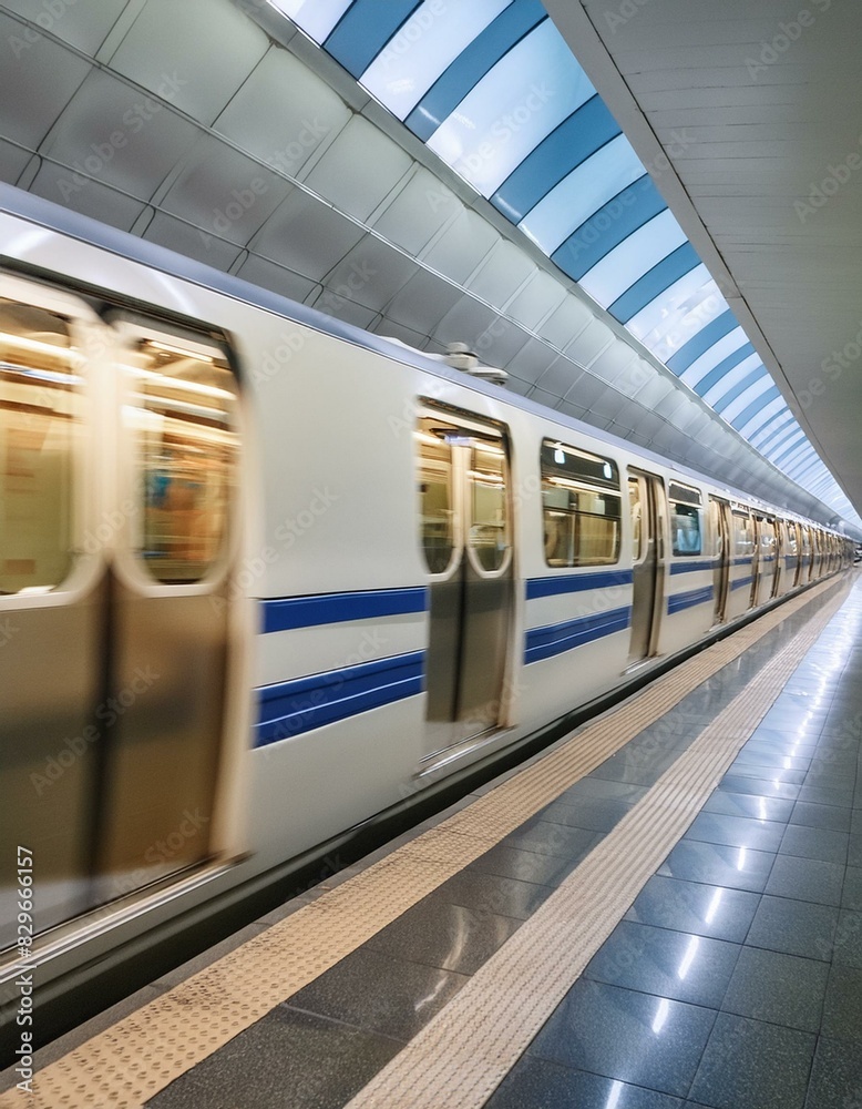 Naklejka premium train in station, train, station, railway, transport, travel, metro,