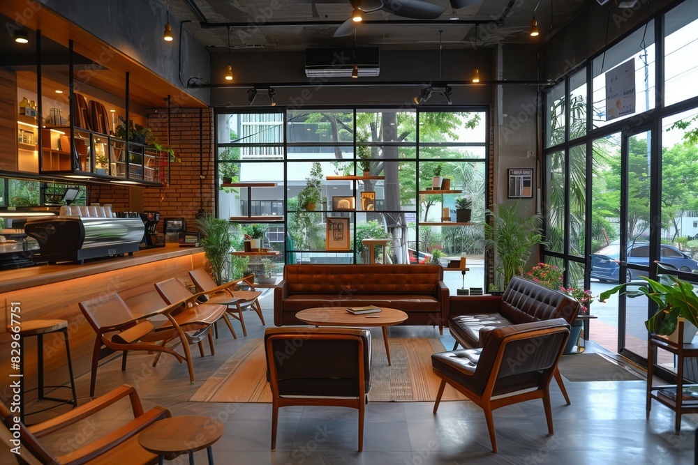 Many chairs and tables in a room