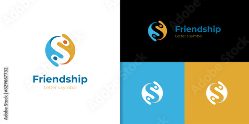 Letter S with people logo icon design, a human with s letter rounded graphic element symbol for friendship day, human community group logo design