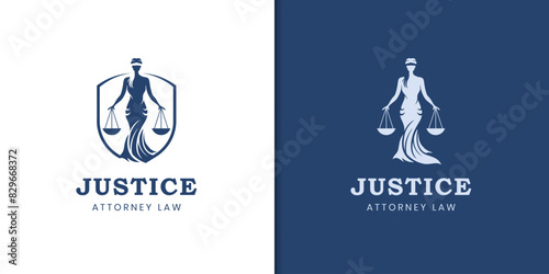 vintage Lady Justice Justitia Goddess Logo for Attorney and Law. Silhouette Law Firm Logo Design