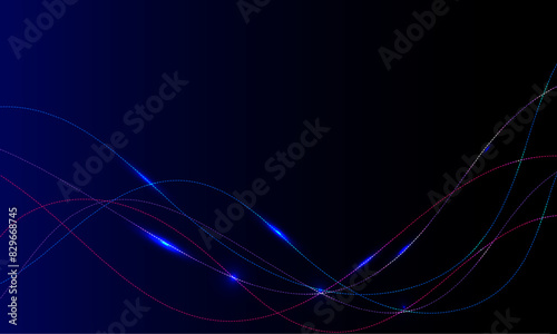 Flowing smooth dots particles wave pattern on a blue background. Internet network and communication signal technology, fiber optic line. Science and music backdrop. ...