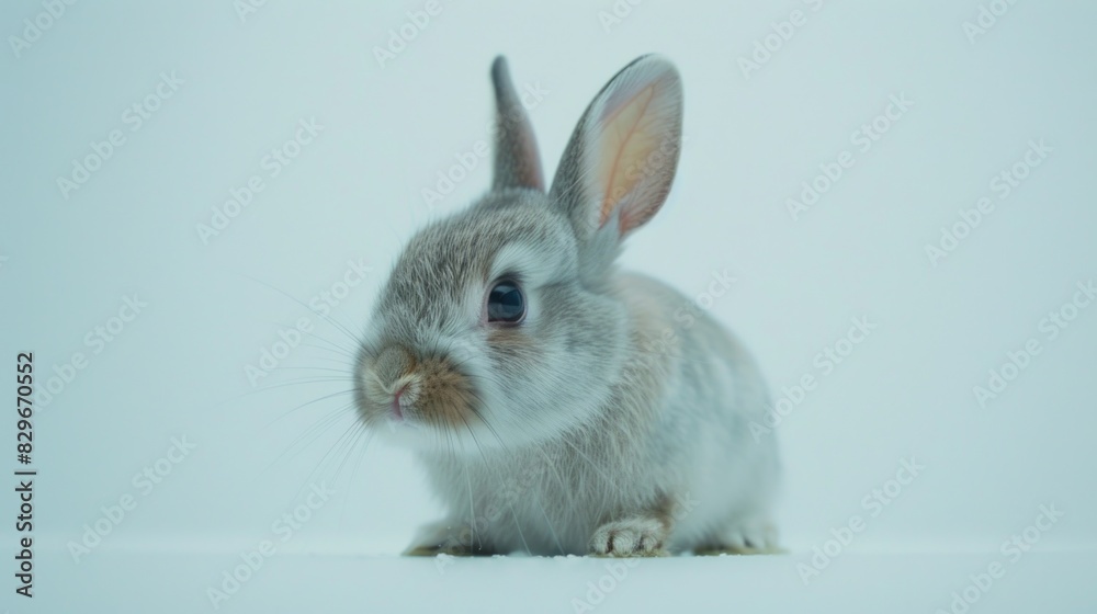 A small rabbit sitting on top of a white surface. Perfect for Easter and animal themes