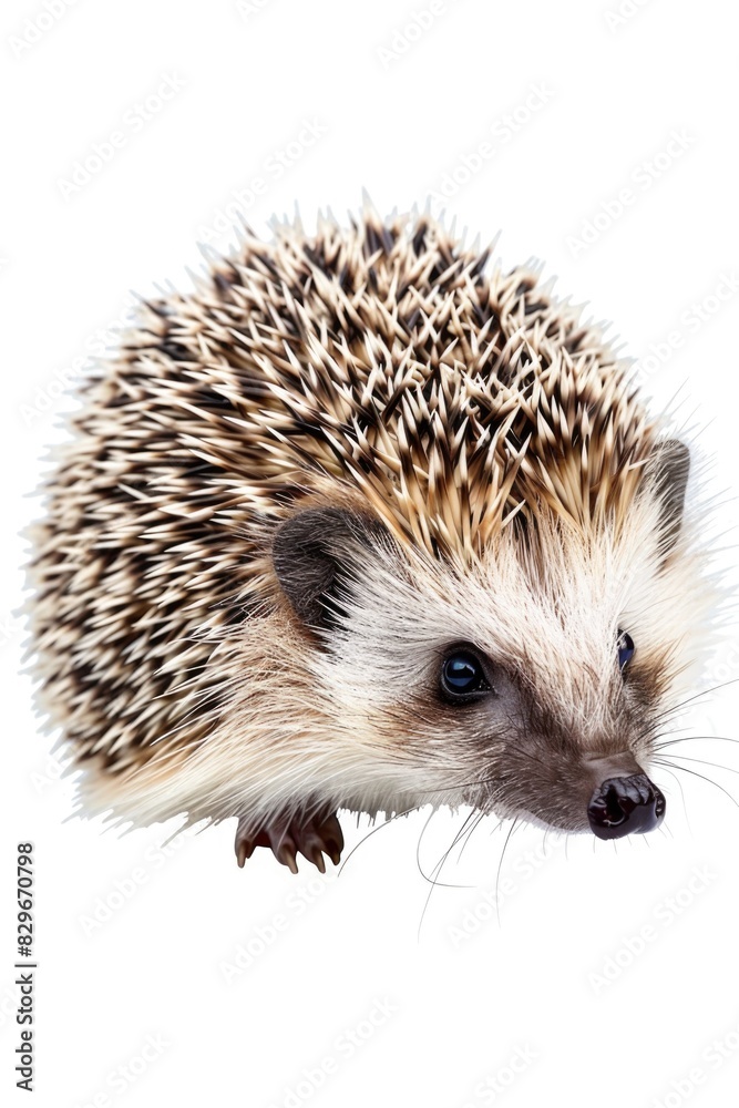 Fototapeta premium Cute hedgehog standing on a white backdrop. Ideal for animal-themed designs