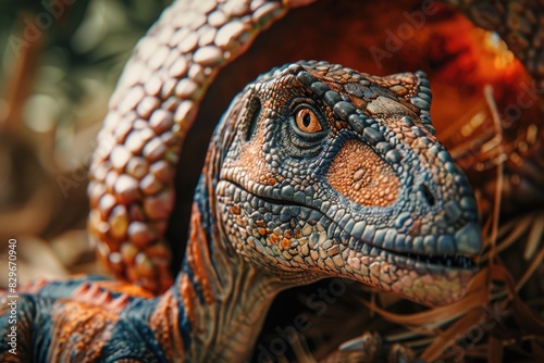 Detailed view of a toy dinosaur  suitable for educational materials