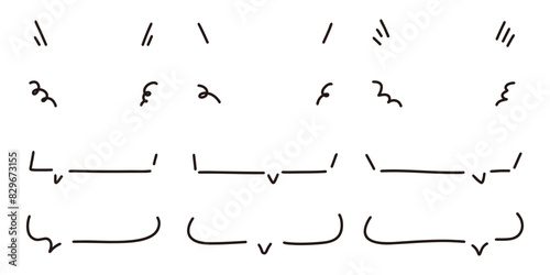 シンプルな線の手書きの吹き出しセット